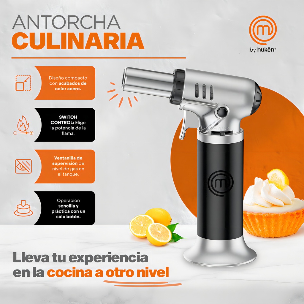 Antorcha Culinaria Acero De 6.5g De Gas Color Negro/acero