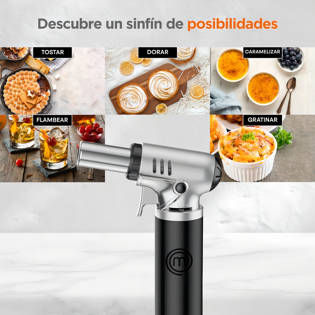 Antorcha Culinaria Acero De 6.5g De Gas Color Negro/acero