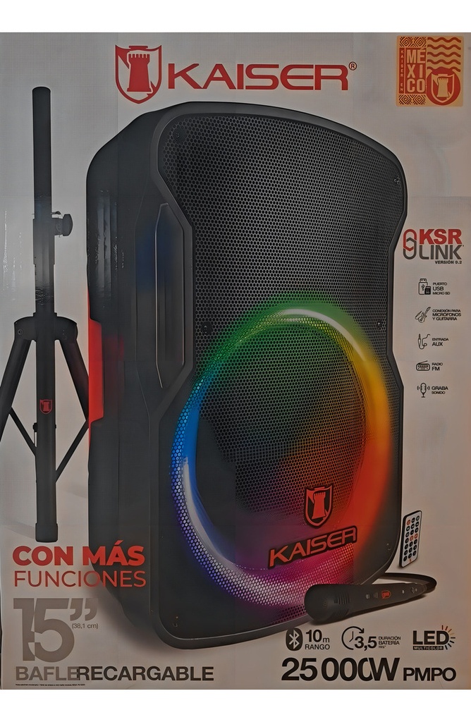 Bafle Kaiser Msa-7515mx 15\ Recargable Bt, Altavoz, Negro