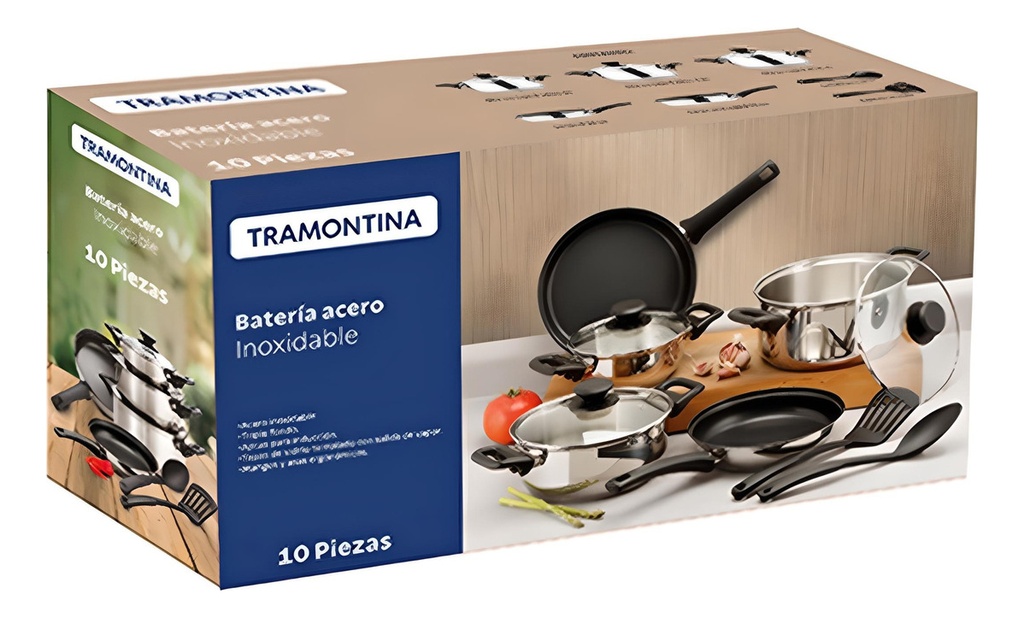 Batería De Cocina Acero Inox. Tramontina Primaware 10 Piezas Color Plateado