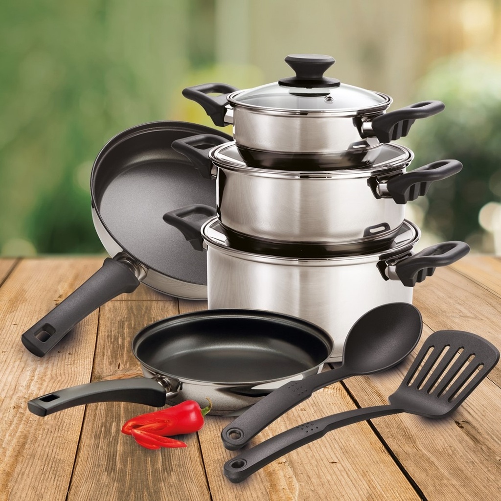 Batería De Cocina Acero Inox. Tramontina Primaware 10 Piezas Color Plateado