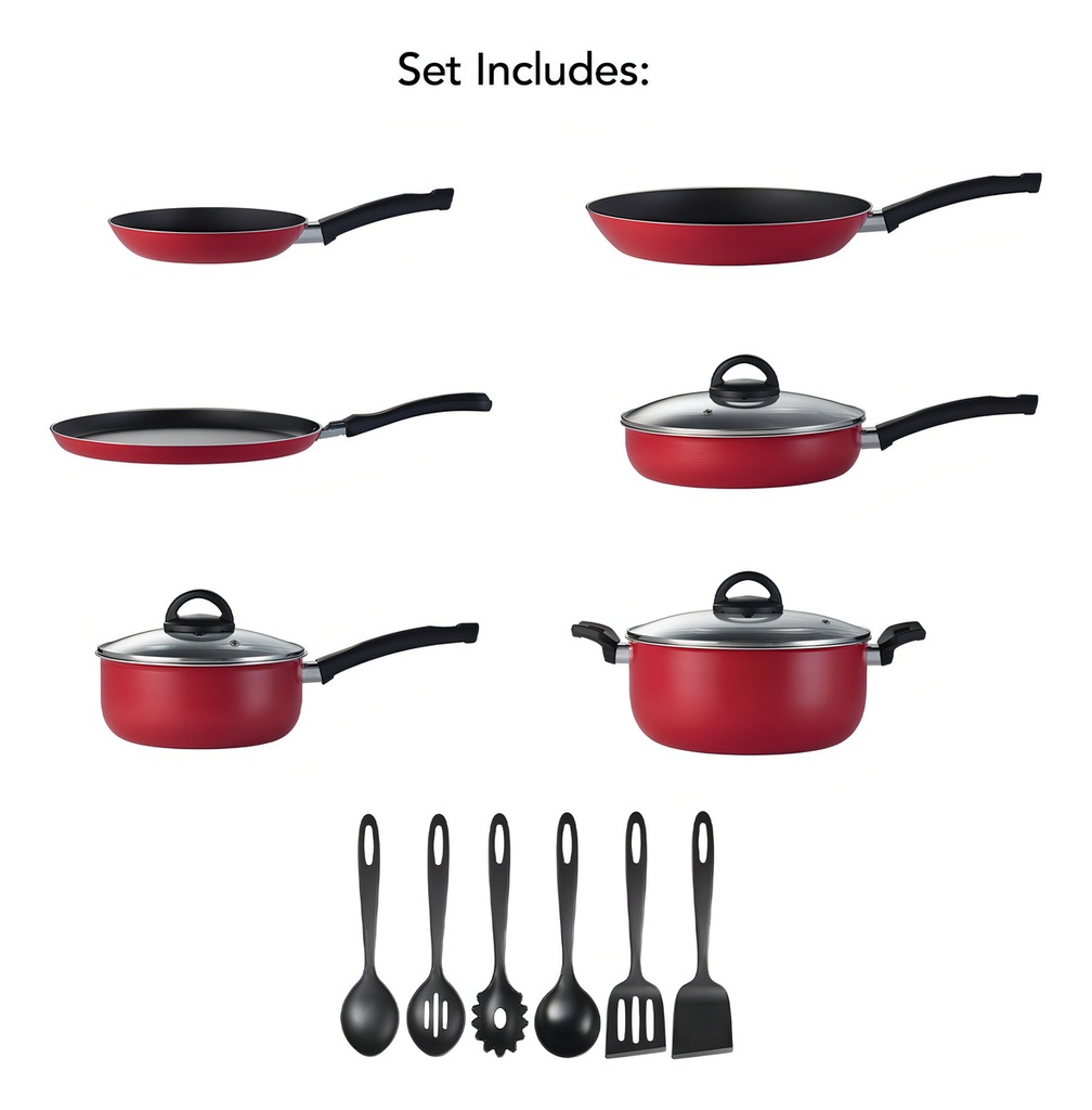 Batería De Cocina Tramontina Lazio 11 Piezas Color Rojo