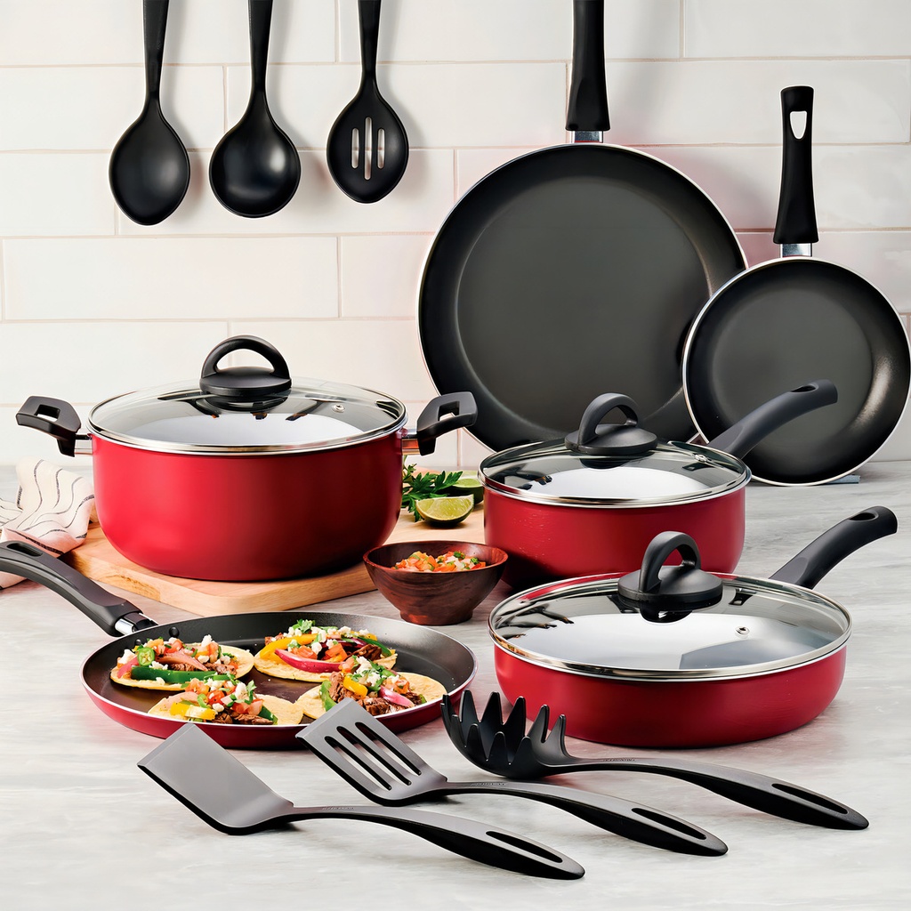 Batería De Cocina Tramontina Lazio 11 Piezas Color Rojo
