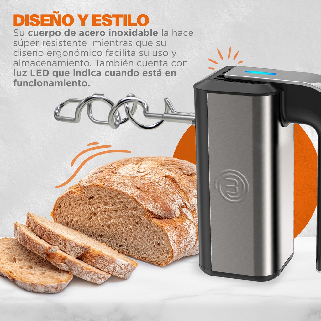 Batidora De Mano Turbo Mix+ Acero Masterchef Color Plateado