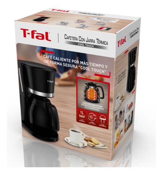 Cafetera De Filtro Permanente Cool Touch Negra, 10 Tazas, Con Jarra Térmica, T-fal Cm133852