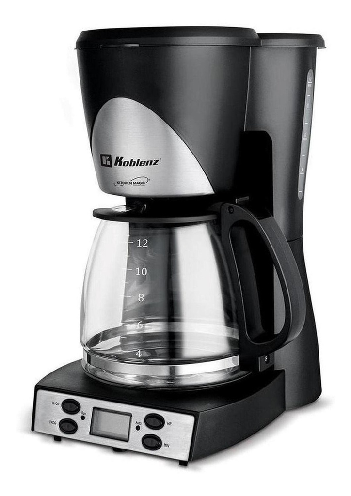 Cafetera Programable Koblenz® 12 Tazas, Filtro Lavable Negro
