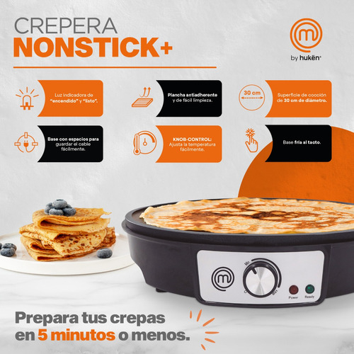 Crepera Eléctrica Nonstick+ Premium Negro/gris Masterchef Color Negro
