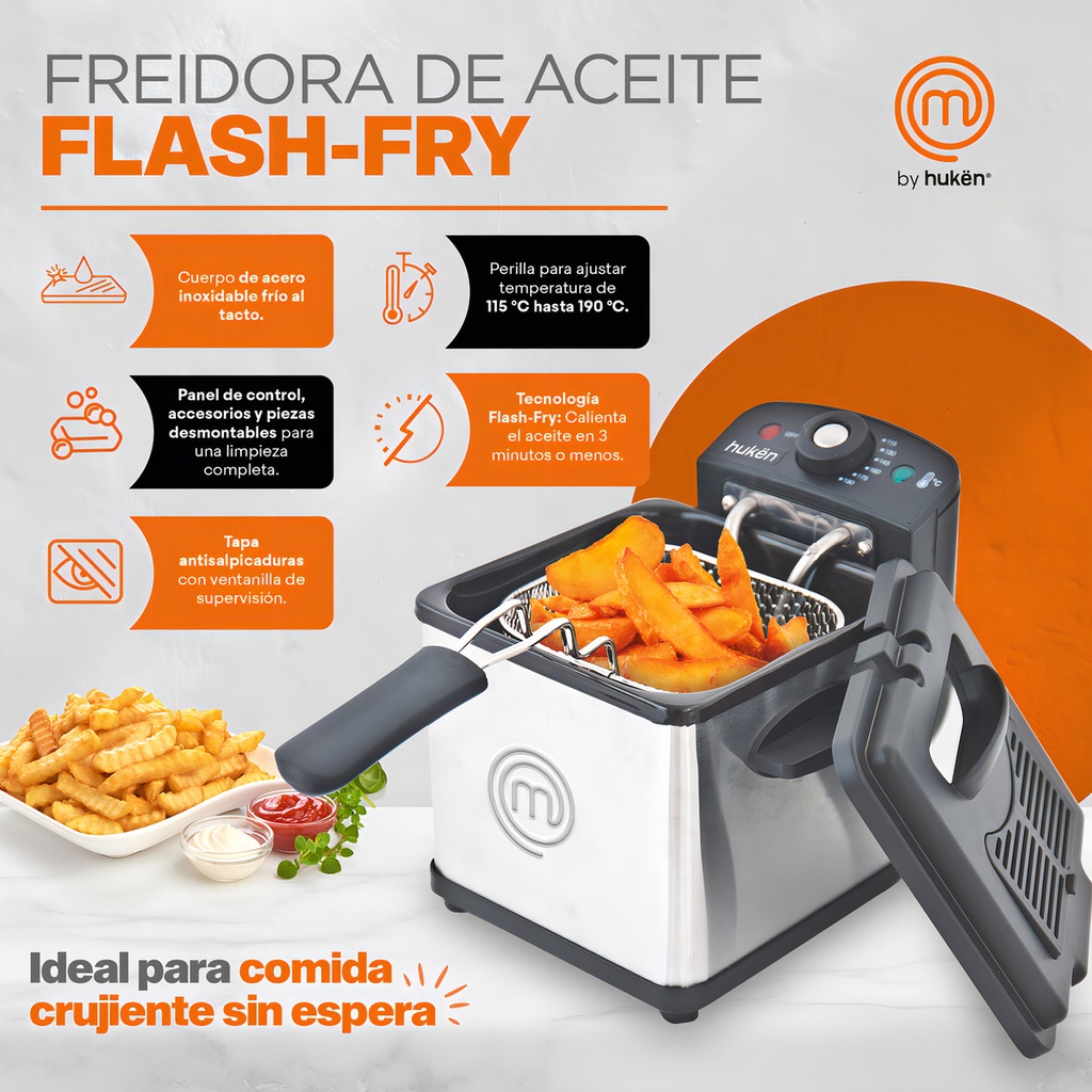 Freidora Aceite 1.5 Lt 1 Canasta Acero Masterchef By Hukën Color Plateado