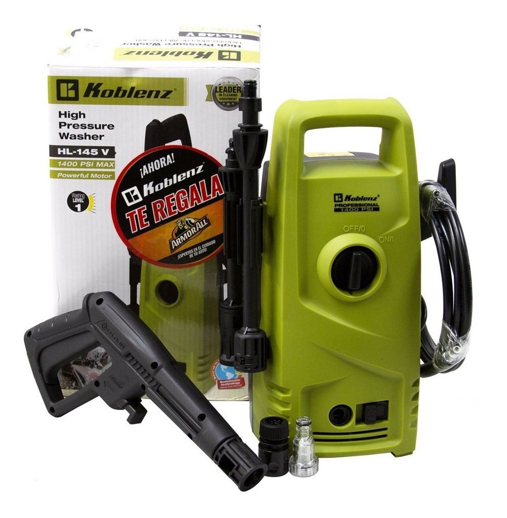 Hidrolavadora Eléctrica Vertical Koblenz Hl-145 V Motor De 1400psi De Alta Presión Con Paro Automático, Tamaño Compacto Con Mango De Transporte Color Verde/negro