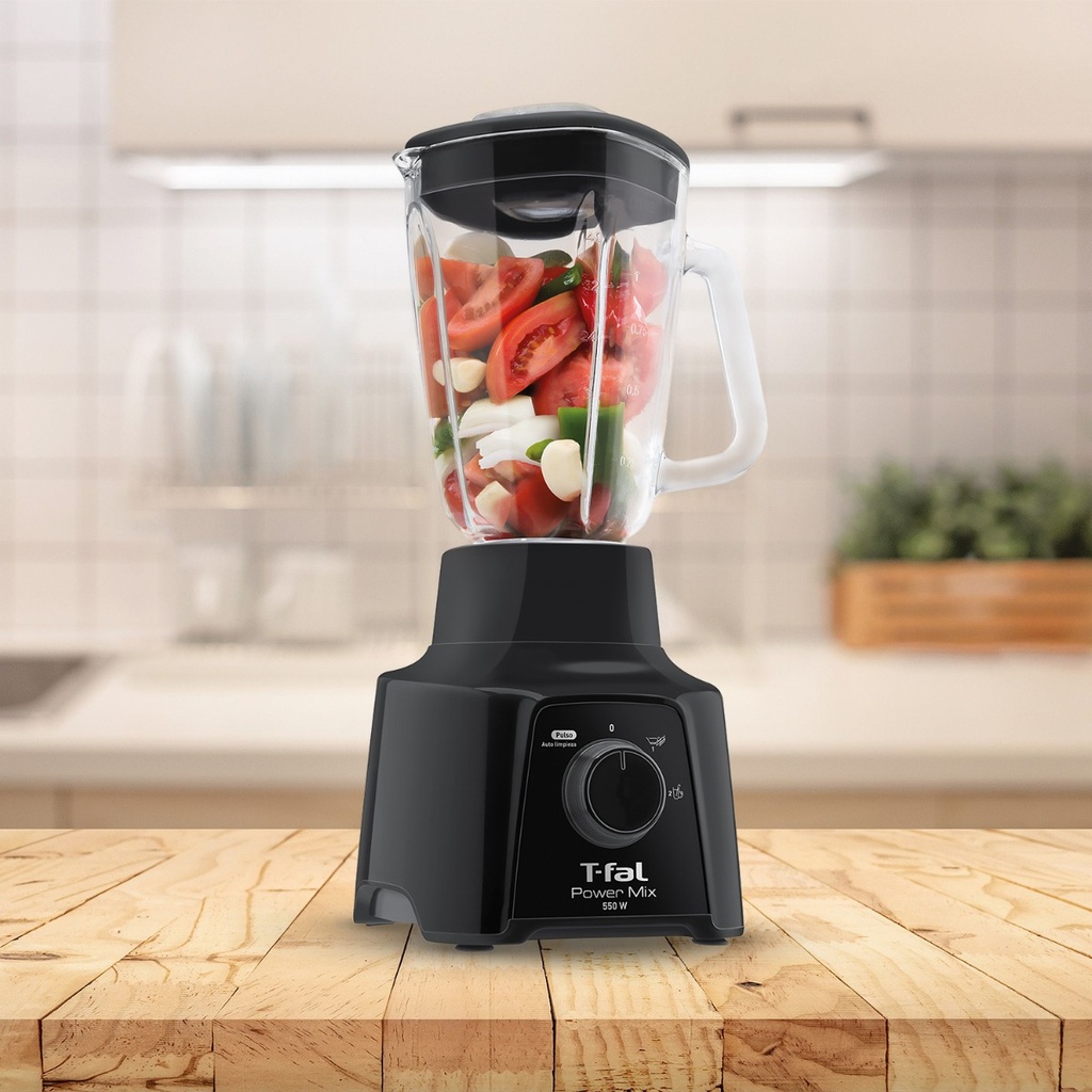Licuadora De 2 Velocidades Powermix Negra Con Vaso De Vidrio De 1.25 L, 550 W,t-fal Ln2838mx