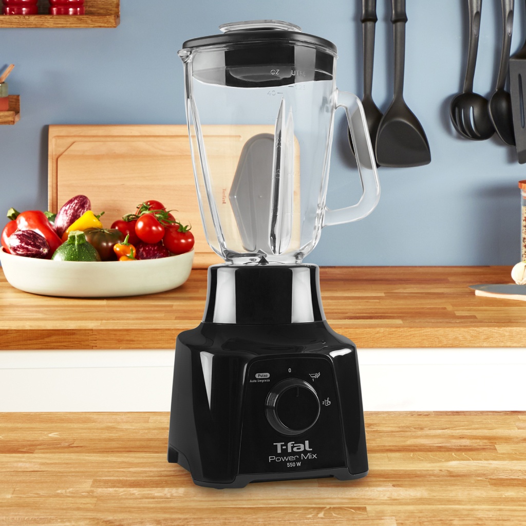 Licuadora De 2 Velocidades Powermix Negra Con Vaso De Vidrio De 1.25 L, 550 W,t-fal Ln2838mx