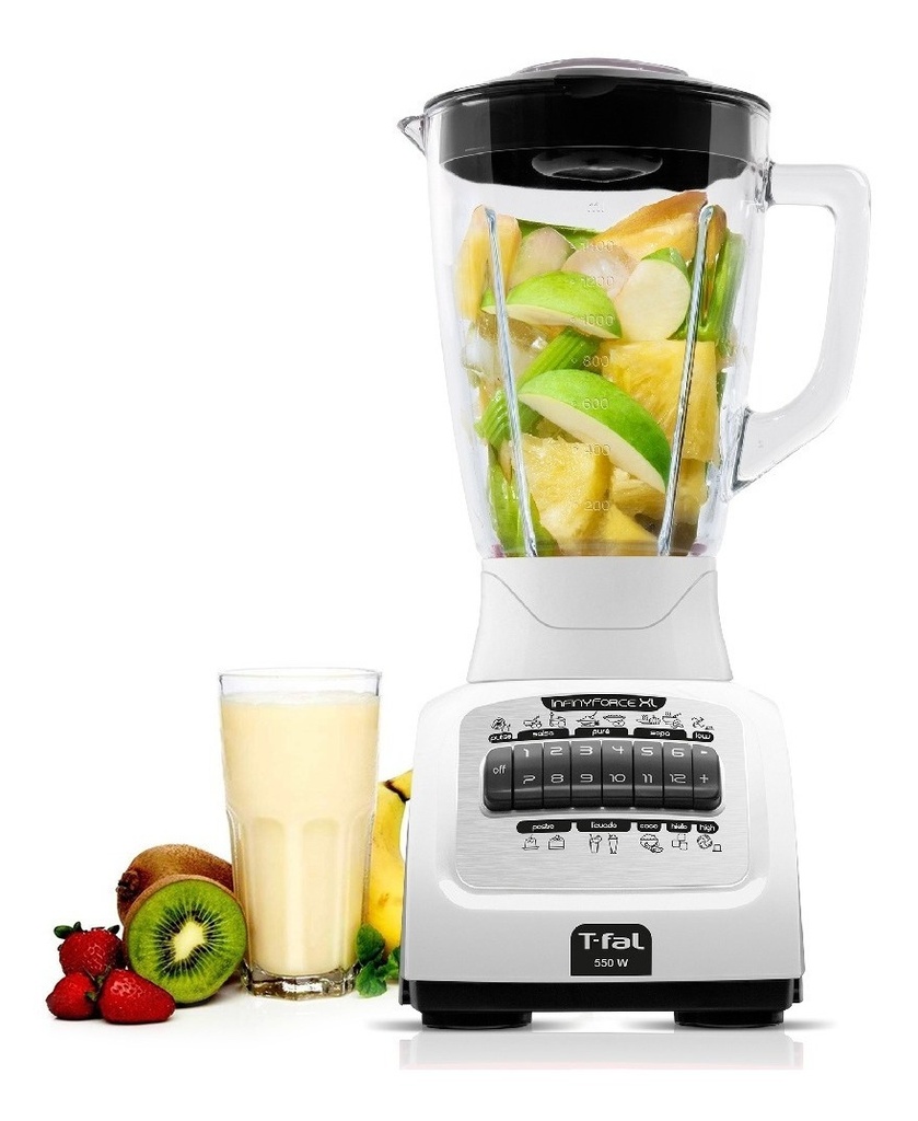 Licuadora Infinyforce Xl Blanca, 12 Velocidades Con Vaso De Vidrio De 2.2l, 550 W, T-fal Ln8221mx