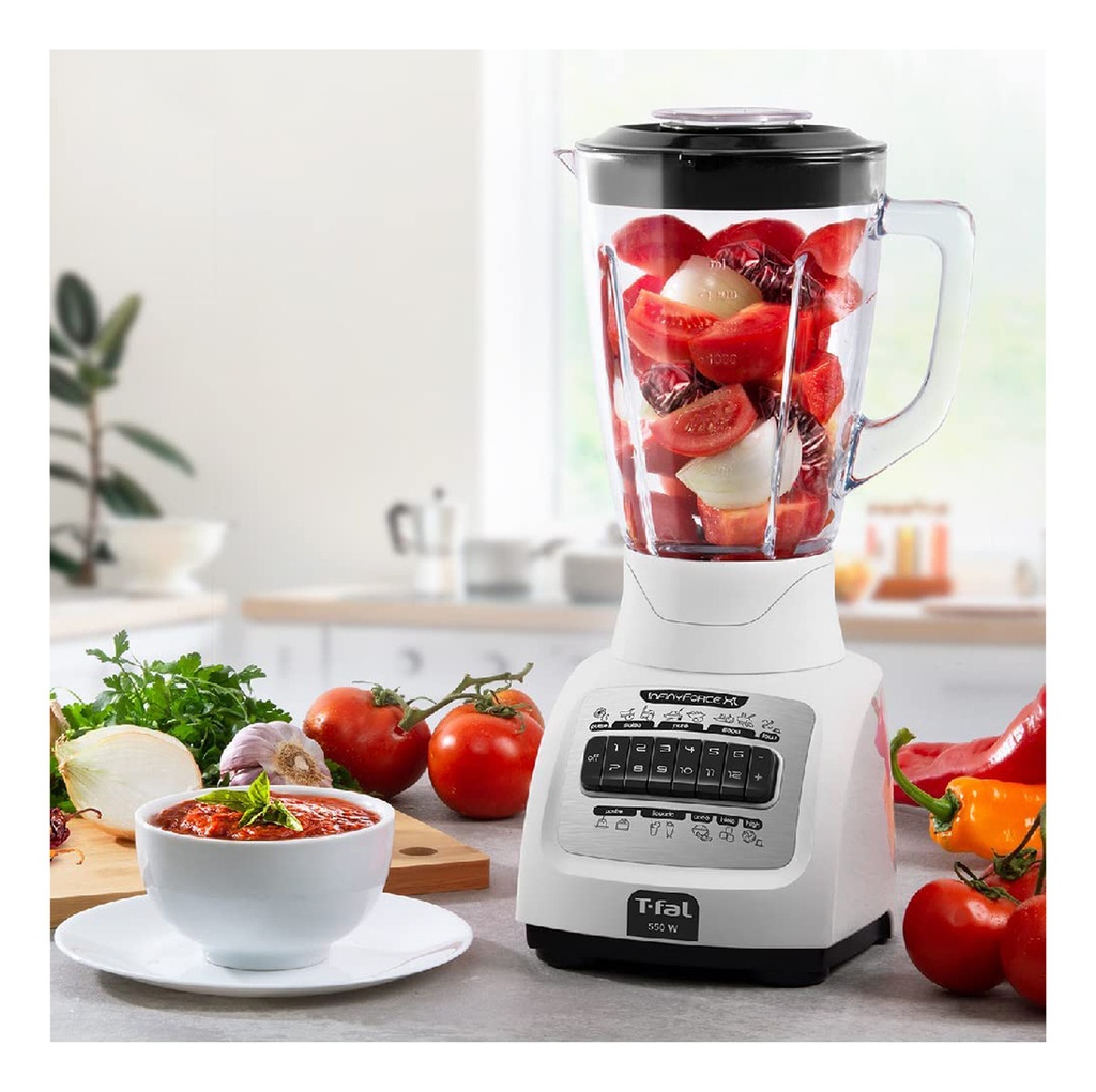 Licuadora Infinyforce Xl Blanca, 12 Velocidades Con Vaso De Vidrio De 2.2l, 550 W, T-fal Ln8221mx
