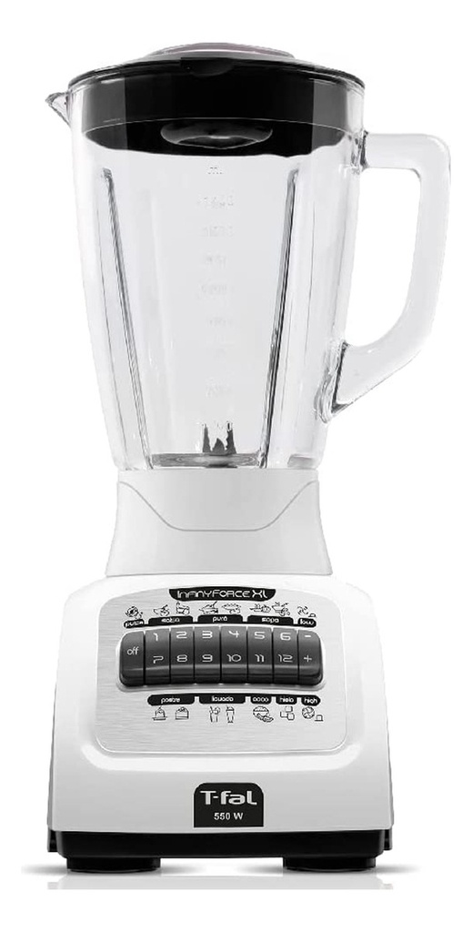 Licuadora Infinyforce Xl Blanca, 12 Velocidades Con Vaso De Vidrio De 2.2l, 550 W, T-fal Ln8221mx