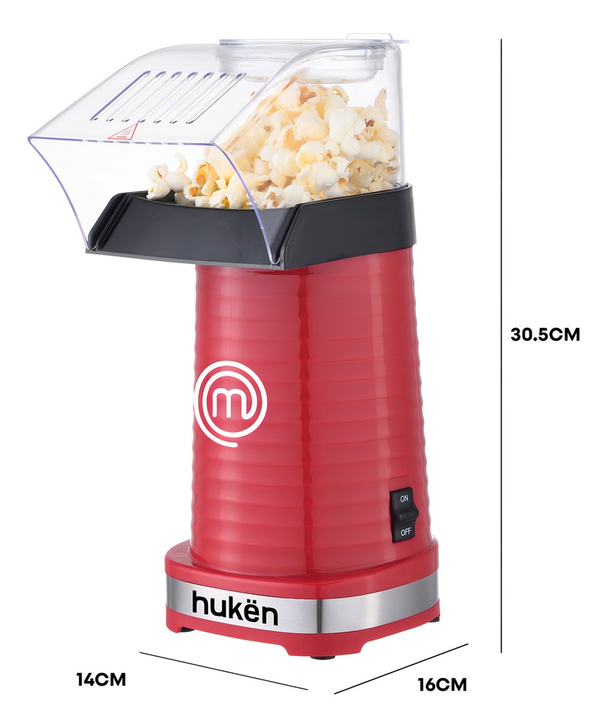 Maquina De Palomitas Sin Aceite 80g Masterchef By Hukën Color Rojo