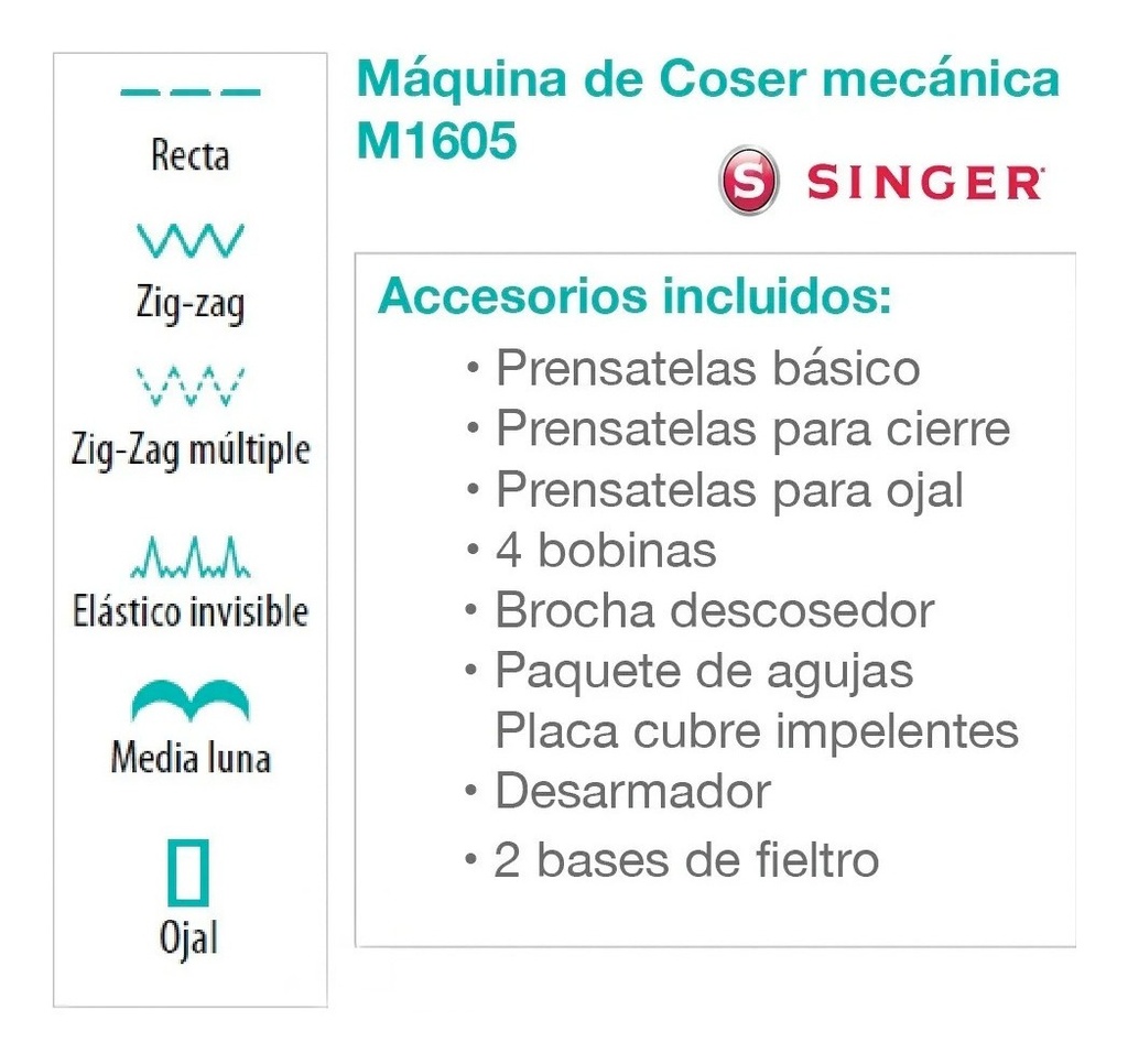 Máquina De Coser Familiar Básica Singer M1605 Color Blanco