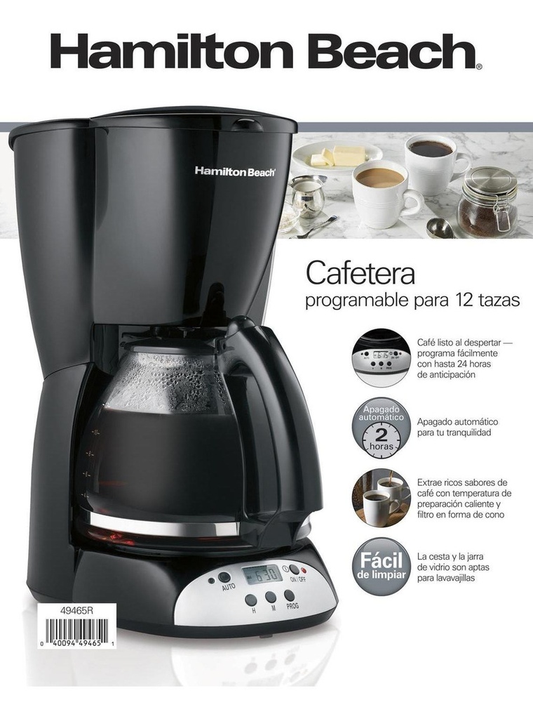 Cafetera Programable Hamilton Beach Negra 12 Tazas 49465r Color Negro