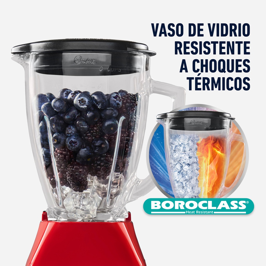 Oster Licuadora De 2 Velocidades Más Pulso Con Vaso De Vidrio Boroclass De 1.5 L 800 W Color Rojo Blstkag-rpb