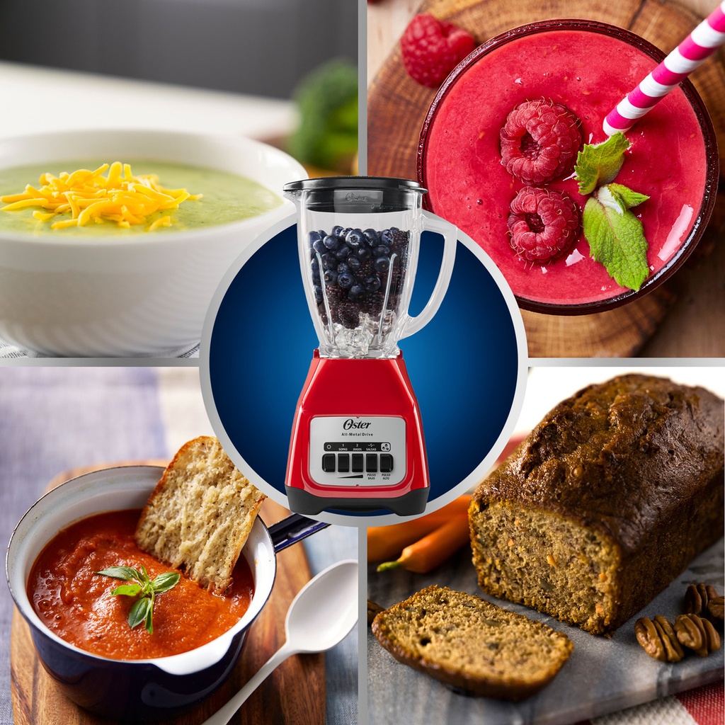 Oster Licuadora De 2 Velocidades Más Pulso Con Vaso De Vidrio Boroclass De 1.5 L 800 W Color Rojo Blstkag-rpb