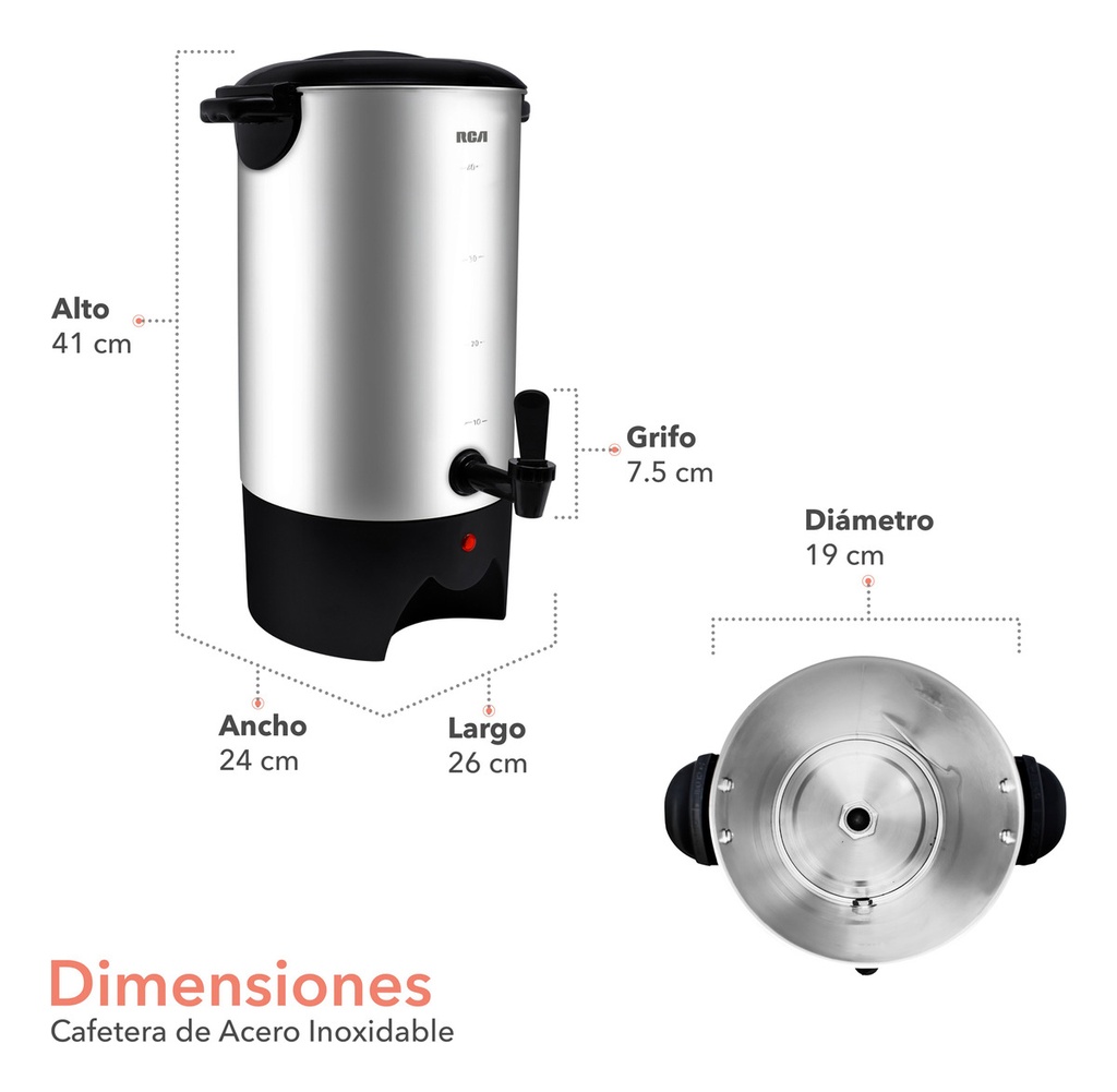 Rca Cafetera De Acero Inoxidable De 40 Tazas Rc-6l Cocina Color Gris