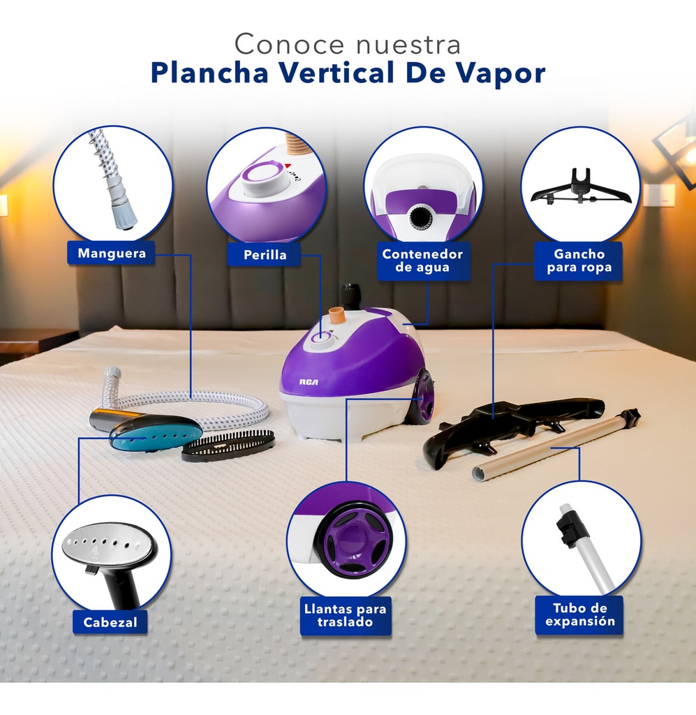 Rca Plancha Vertical De Vapor Con Pedestal Rca Rc-928 Color Morado