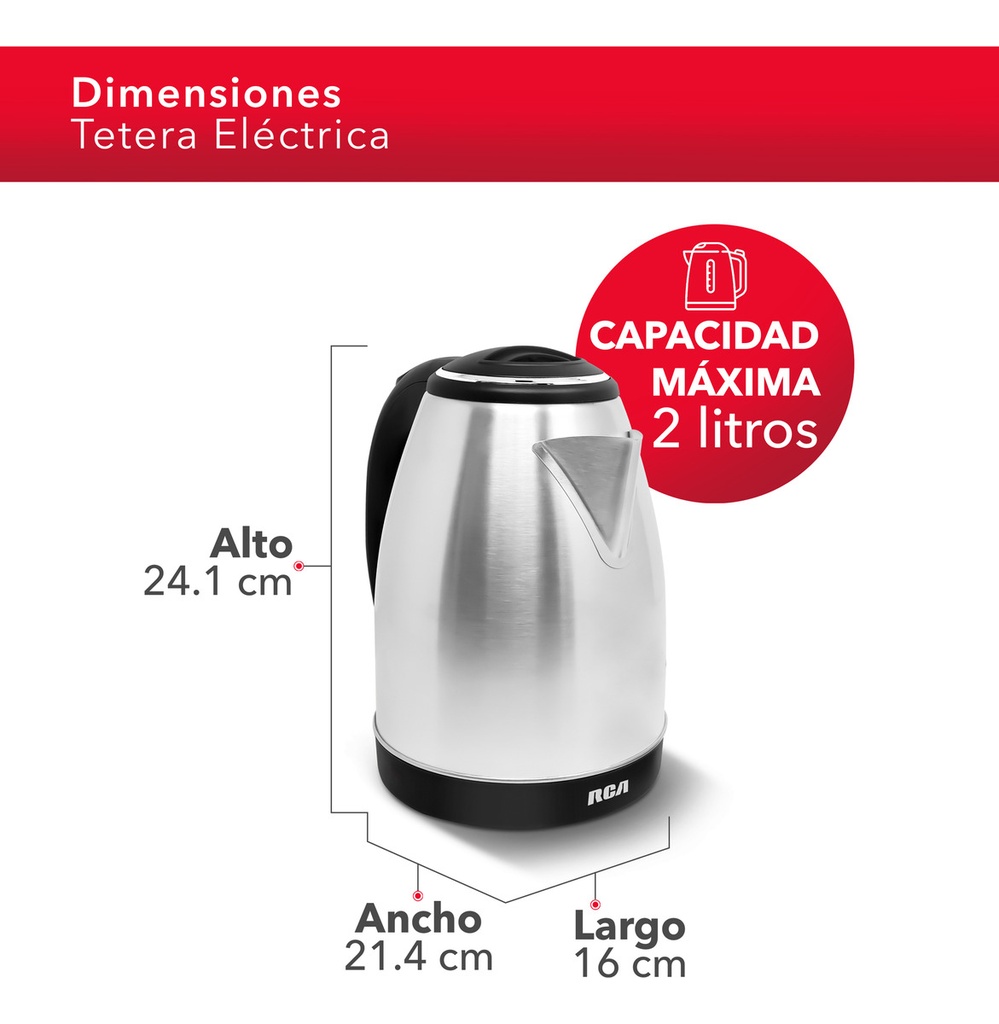 Rca Tetera Eléctrica Acero Inoxidable, Cocina, Rc-180gb01 Color Gris