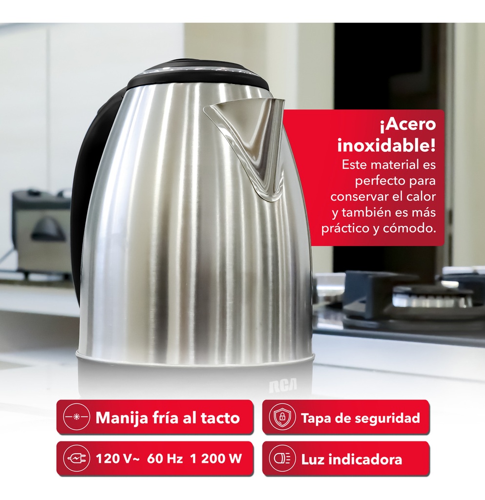 Rca Tetera Eléctrica Acero Inoxidable, Cocina, Rc-180gb01 Color Gris