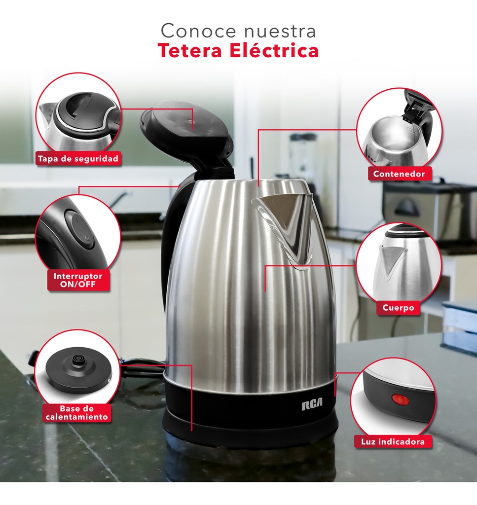 Rca Tetera Eléctrica Acero Inoxidable, Cocina, Rc-180gb01 Color Gris