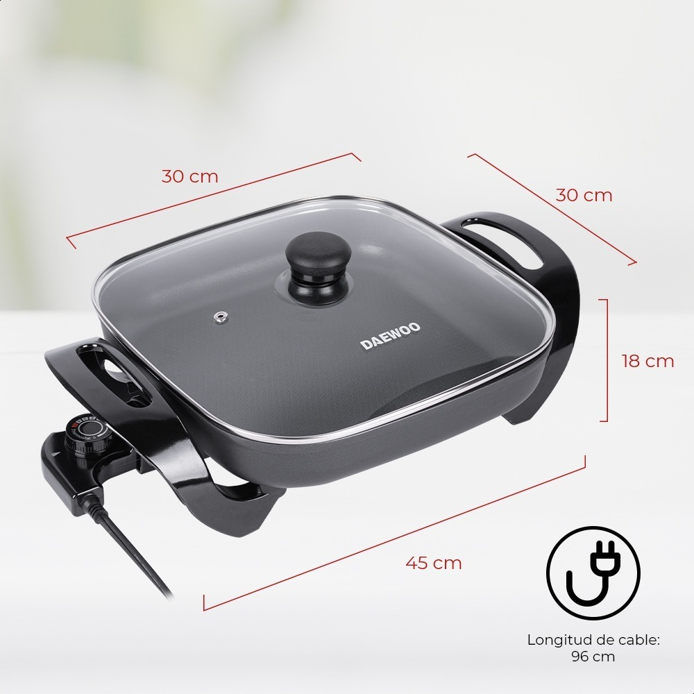 Sartén Eléctrico Antiadherente Con Tapa Daewoo Dep-3650 Color Negro