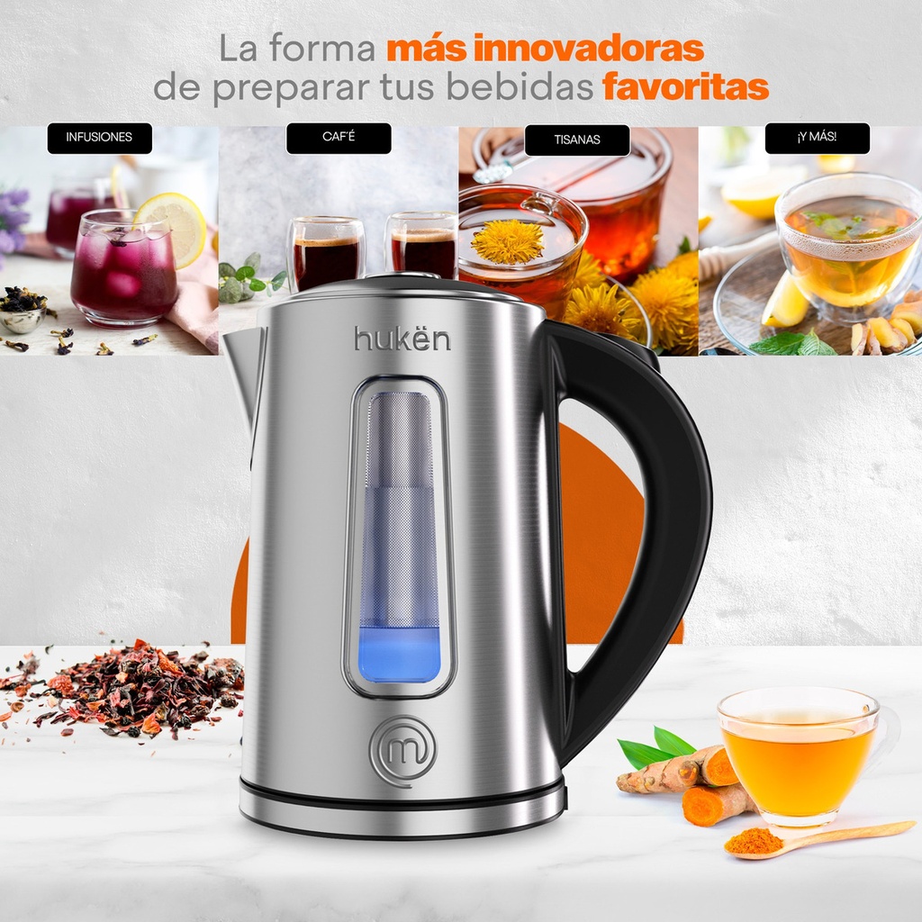 Tetera Eléctrica Steel Fuse Con Infusor 1.7 Lt Masterchef Color Azul Acero