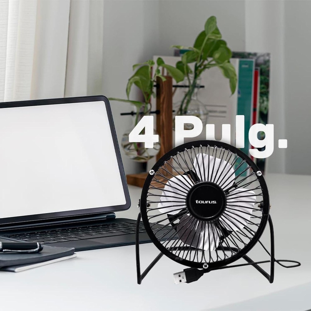 Ventilador De Escritorio 4 Taurus Mini, Metálico, Usb Color De La Estructura Negro Color De Las Aspas Plateado