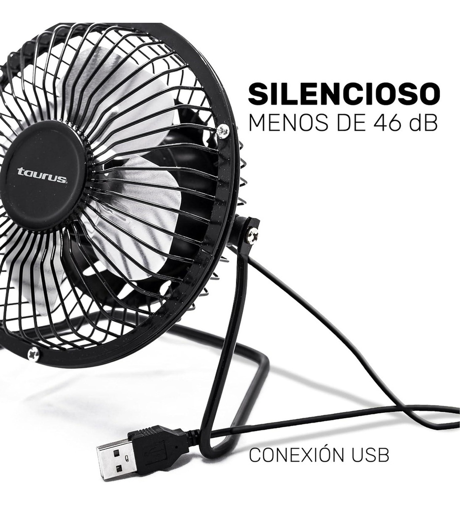 Ventilador De Escritorio 4 Taurus Mini, Metálico, Usb Color De La Estructura Negro Color De Las Aspas Plateado