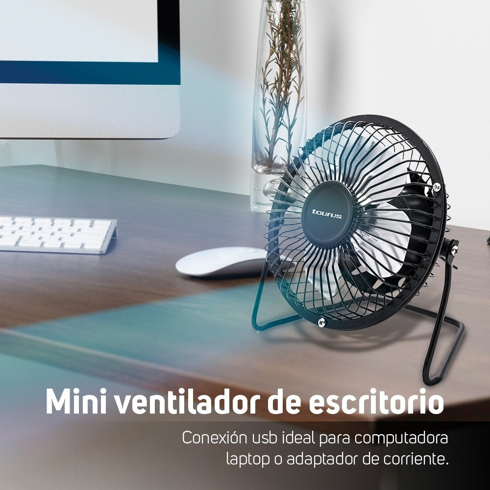 Ventilador De Escritorio 4 Taurus Mini, Metálico, Usb Color De La Estructura Negro Color De Las Aspas Plateado