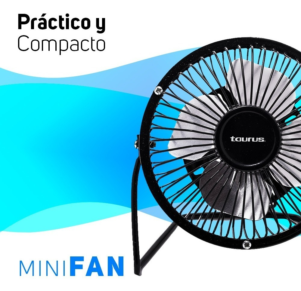 Ventilador De Escritorio 4 Taurus Mini, Metálico, Usb Color De La Estructura Negro Color De Las Aspas Plateado