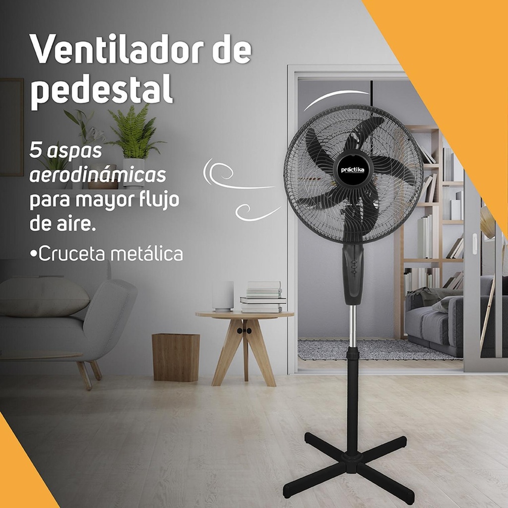 Ventilador De Pedestal Practika 16 Pulgadas, 2 Velocidades Color De La Estructura Negro