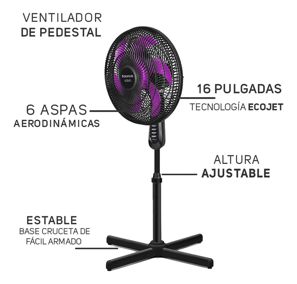 Ventilador De Pedestal Universe Taurus 16 Potente Silencioso Color De La Estructura Morado