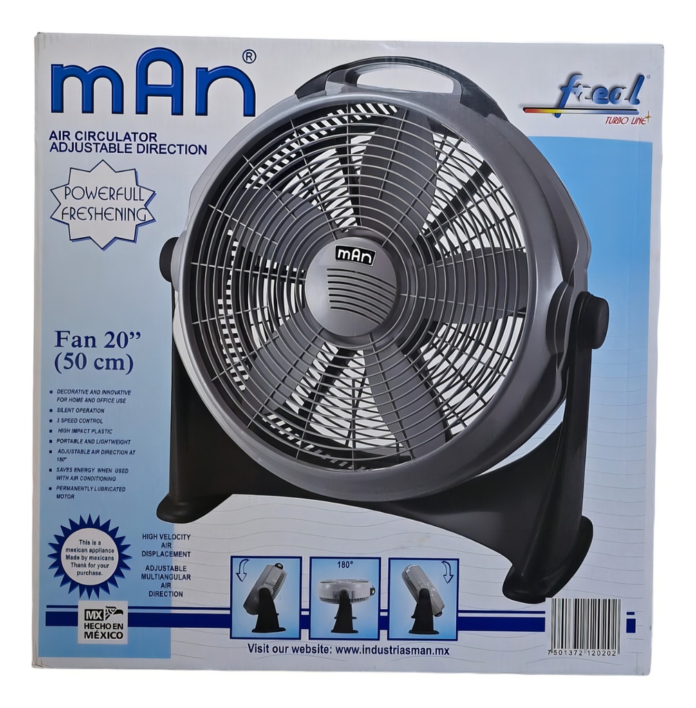Ventilador De Piso 20 Pulgadas 125 W Circulador Marca Man Cantidad De Aspas 5 Estructura Gris Diámetro 20   Material De Las Aspas Plástico