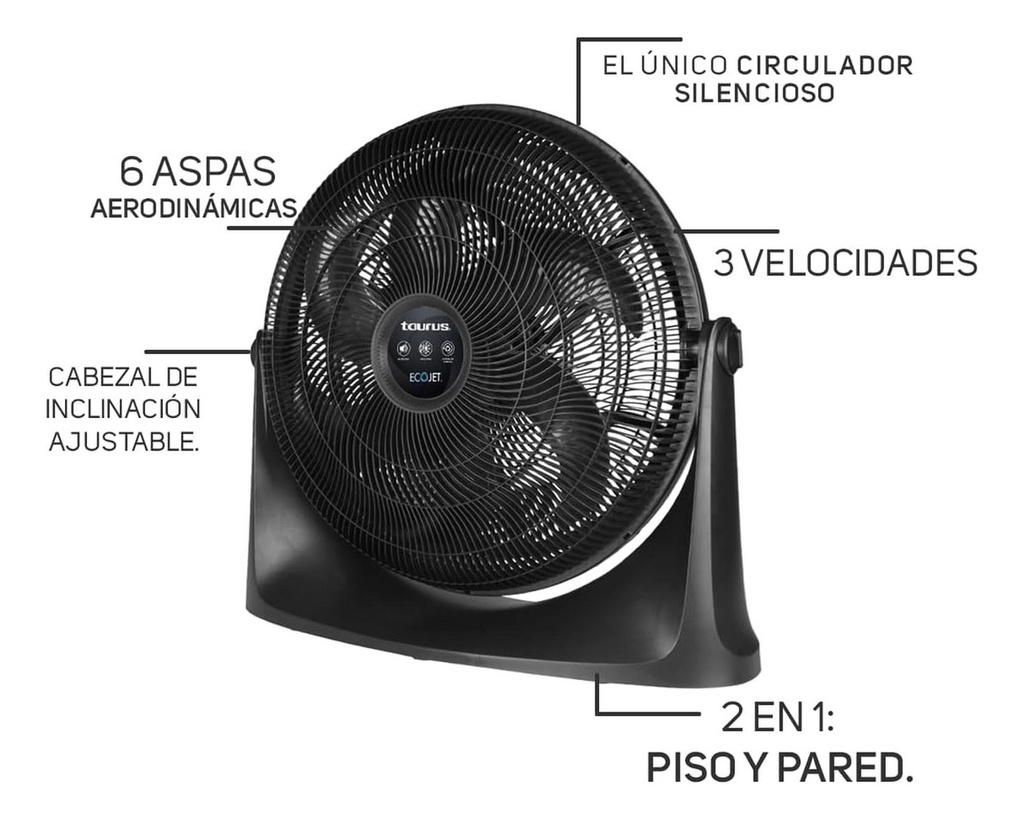 Ventilador De Piso Taurus Rush, 20 , Ecojet, Empotrable Color De La Estructura Negro Color De Las Aspas Negro