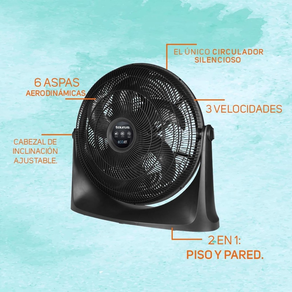 Ventilador De Piso Taurus Rush, 20 , Ecojet, Empotrable Color De La Estructura Negro Color De Las Aspas Negro