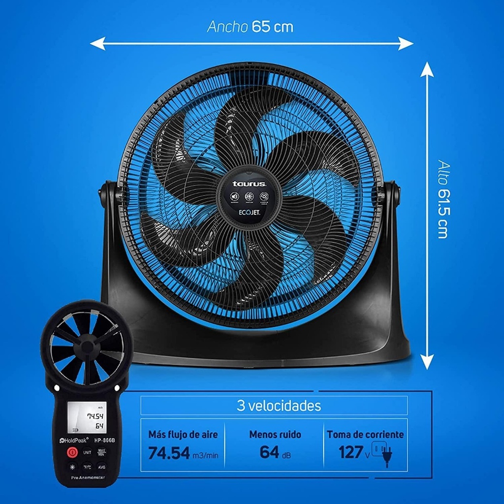 Ventilador De Piso Taurus Rush, 20 , Ecojet, Empotrable Color De La Estructura Negro Color De Las Aspas Negro