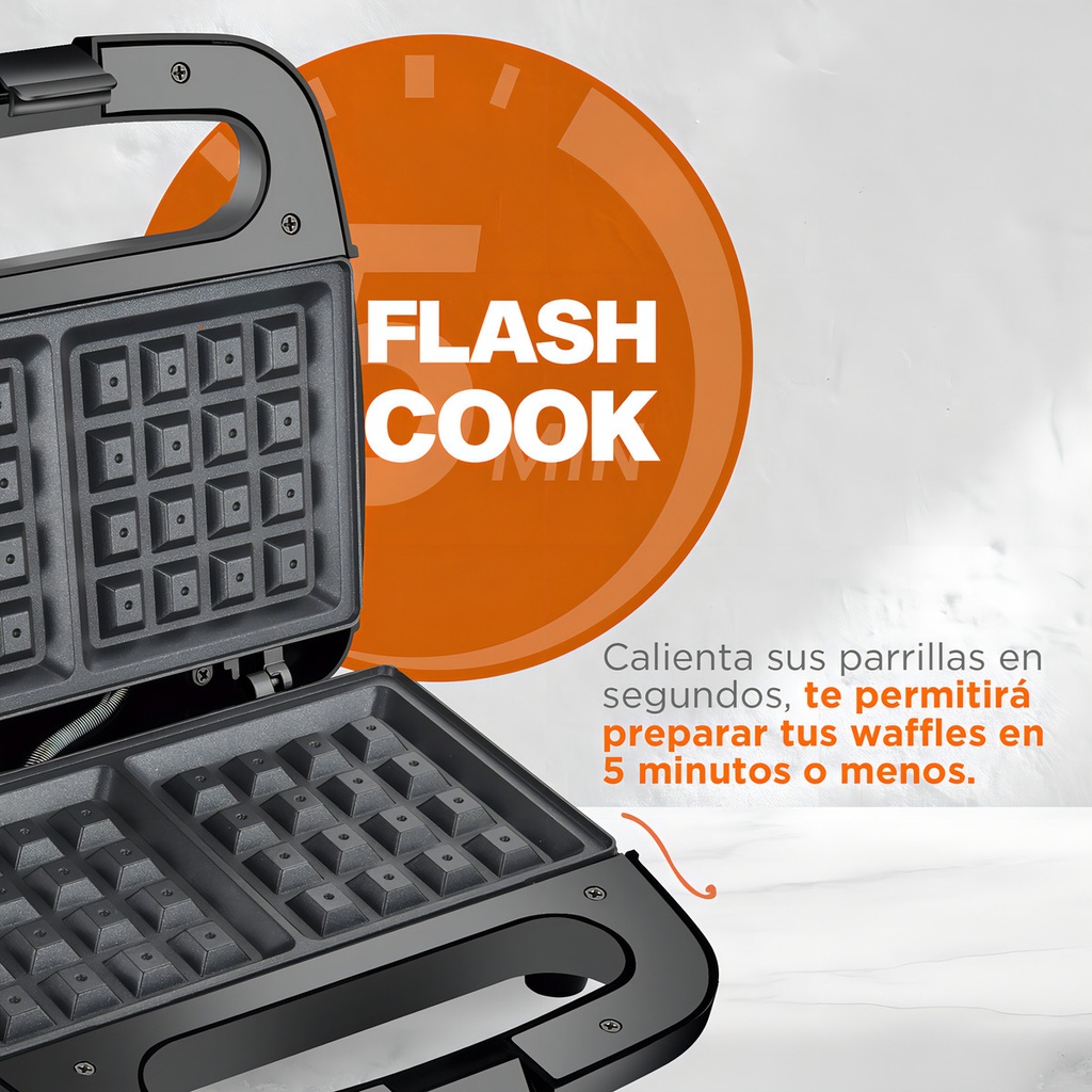 Wafflera Belga Power Ready 2 Rebanadas Acero Masterchef