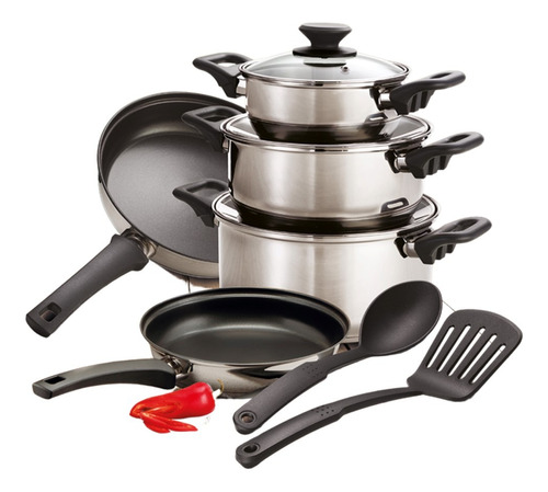 [32300-409] Batería De Cocina Acero Inox. Tramontina Primaware 10 Piezas Color Plateado