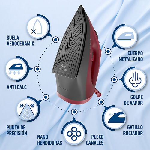[GCSTBS6051013] Plancha De Vapor Antiadherente Oster Durable Roja - P5012 Color Rojo