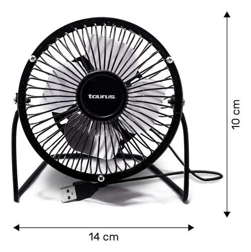 [MINI-FAN] Ventilador De Escritorio 4 Taurus Mini, Metálico, Usb Color De La Estructura Negro Color De Las Aspas Plateado