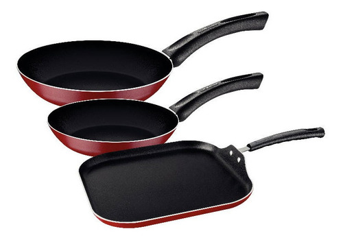 [27899-146] Juego De Sartenes 18/24 Cm Y Comal 28 Cm Aluminio Tramontina Color Tinto